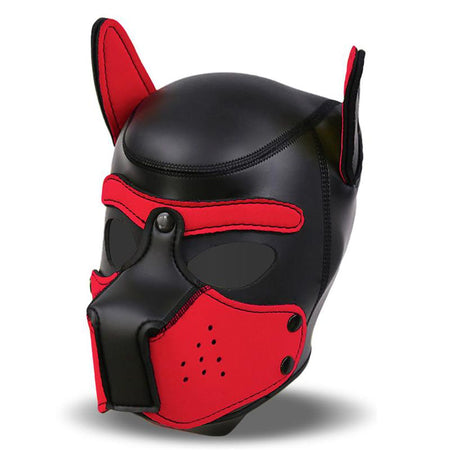 INTOYOU BDSM LINE HOUND DOG MASCHERA CANE FETISH IN NEOPRENE NERO CON MUSO RIMOVIBILE E INSERTI ROSSI