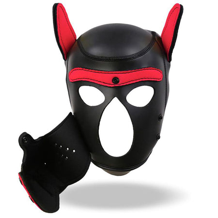 INTOYOU BDSM LINE HOUND DOG MASCHERA CANE FETISH IN NEOPRENE NERO CON MUSO RIMOVIBILE E INSERTI ROSSI