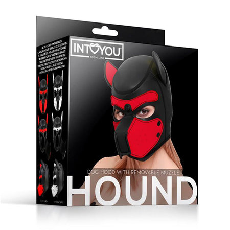 INTOYOU BDSM LINE HOUND DOG MASCHERA CANE FETISH IN NEOPRENE NERO CON MUSO RIMOVIBILE E INSERTI ROSSI