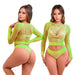 ADALET LINGERIE Yara Completo a Rete a Maniche Lunghe Giallo Fluo Taglia Unica
