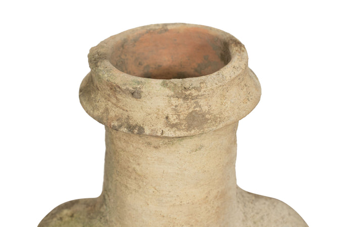 Biscottini Vecchia anfora giara con manici in terracotta e base portavasi in ferro