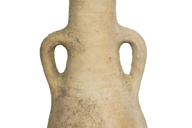 Biscottini Vecchia anfora giara con manici in terracotta e base portavasi in ferro