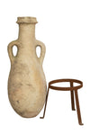 Biscottini Vecchia anfora giara con manici in terracotta e base portavasi in ferro