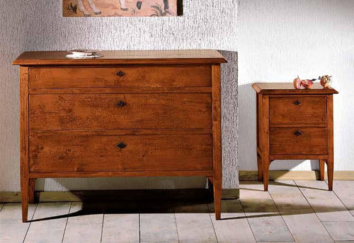 MOBILI 2G - Gruppo 1 Cassettiera 2 Comodini legno arte povera tinta noce