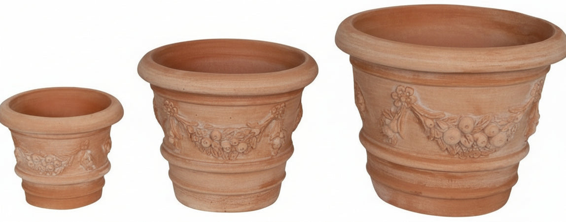 Biscottini Set 3 Vasi ceste ciotole in Terracotta 100% Made in Italy interamente Lavorata a Mano
