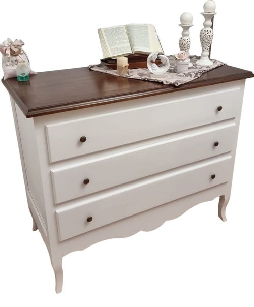MOBILI 2G - Cassettiera 3 cassetti in legno bicolore bianco noce 107x52X89