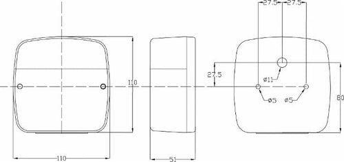 Fanale alogeno posteriore sx 110x110mm