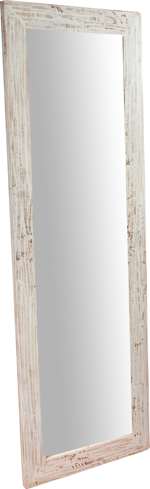 Biscottini Specchiera rettangolare a muro in legno massello di tiglio finitura crema anticata L60xPR3xH180 cm Made in Italy