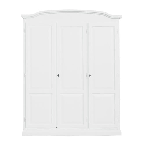 Armadio 3 ante in legno massello bianco cappello tondo 158x56x197H