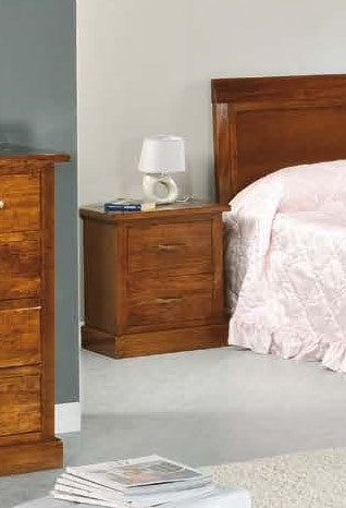 MOBILI 2G - Comodino 2 Cassetti In Legno Massiccio Arte Povera Noce Bassano 53x36X59
