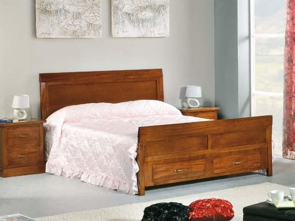 MOBILI 2G - Comodino 2 Cassetti In Legno Massiccio Arte Povera Noce Bassano 53x36X59