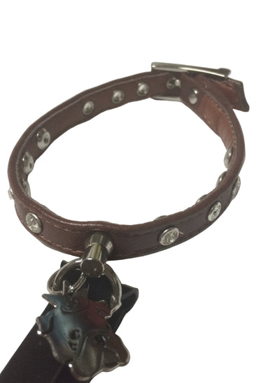 Collarino marrone per cani in Ecopelle e Swarovski Pet Follie