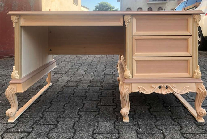 MOBILI 2G - scrivania 4 cassetti classica barocco Legno grezzo 141x89x77