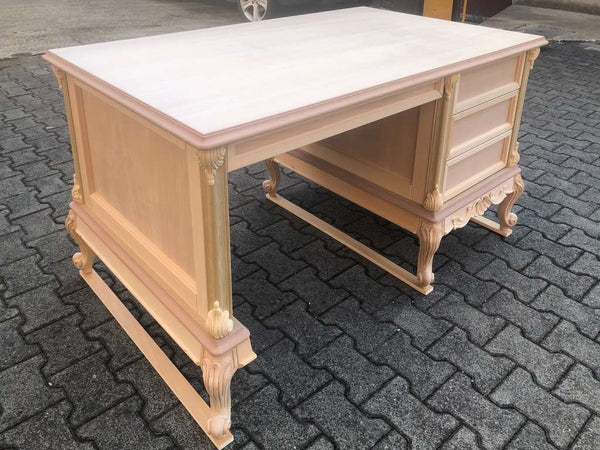 MOBILI 2G - scrivania 4 cassetti classica barocco Legno grezzo 141x89x77