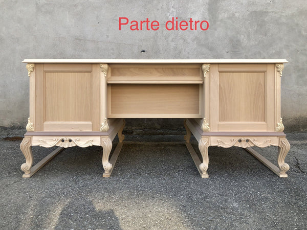 MOBILI 2G - scrivania 6 cassetti classica barocco Legno grezzo 180x87x77