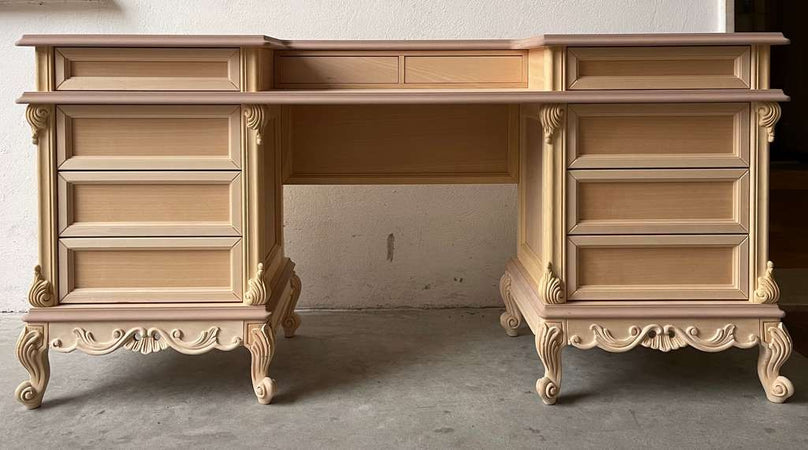 MOBILI 2G - scrivania toilette 10 cassetti classica barocco Legno grezzo 172x42x82