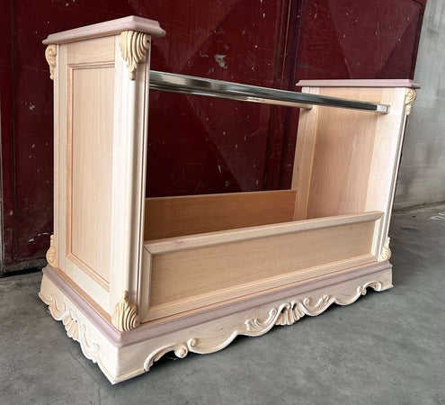 MOBILI 2G - Carrello Porta stoffe classico barocco Legno grezzo 114x56x78