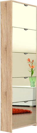 SC11 scarpiera ingresso moderna bianca 2 ante legno salvaspazio armadio specchio marrone rovere