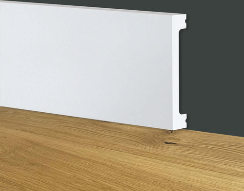 84ml-bancale-di-Battiscopa-SQUADRATO-BIANCO-Passacavo-100x13x2000mm-in-POLIMERI