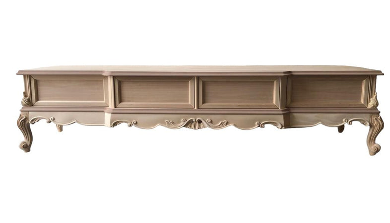 MOBILI 2G - Porta tv 4 cassetti classico barocco Legno grezzo 220x55x51