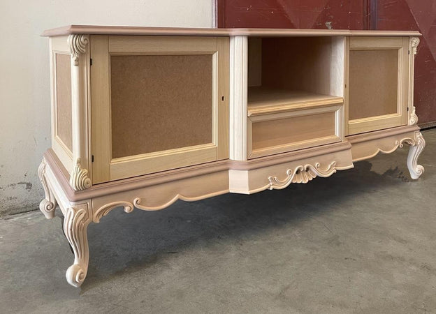 MOBILI 2G - Porta tv 2 ante 1 cassetto classico barocco Legno grezzo 174x60x76