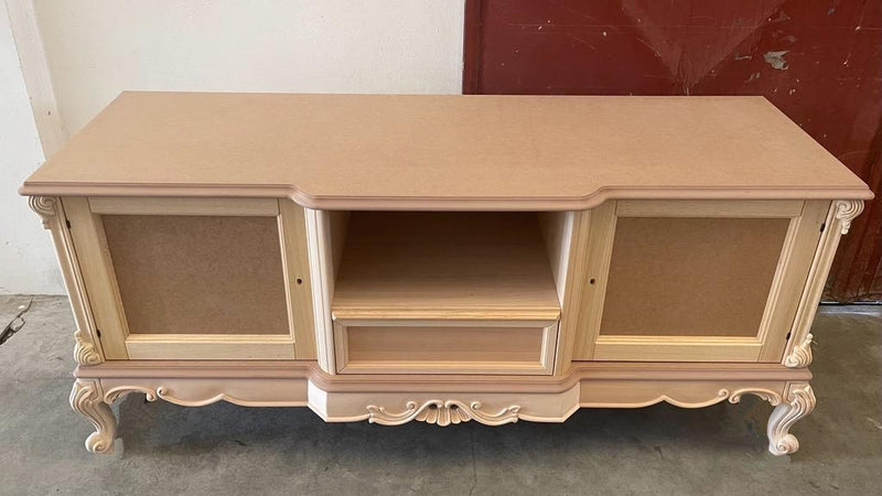 MOBILI 2G - Porta tv 2 ante 1 cassetto classico barocco Legno grezzo 174x60x76