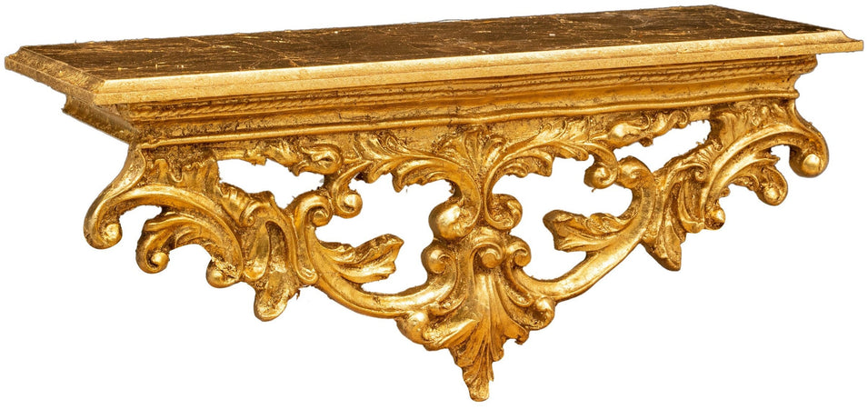Biscottini Mensola Muro Biscottini Legno Foglia Oro Anticato 46x17x22 Arredo Classico