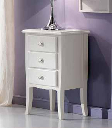 MOBILI 2G - Comodino 3 Cassetti shabby Legno Massiccio bianco 45x34X71 (3022)
