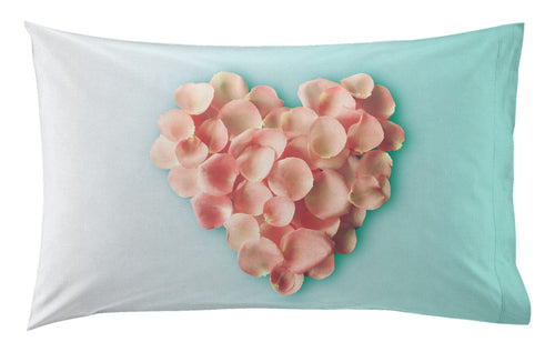 Coppia di federe set di 2 federe stampa digitale 100% cotone made in italy CUORE DI PETALI