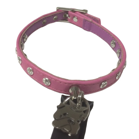 Collarino rosa per cani in Ecopelle e Swarovski Pet Follie