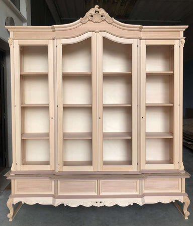 MOBILI 2G - Libreria vetrina 4 porte classica barocco legno grezzo 220x55x248