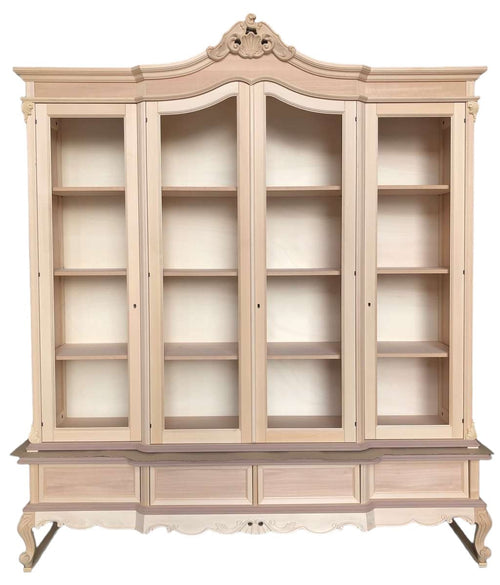 MOBILI 2G - Libreria vetrina 4 porte classica barocco legno grezzo 220x55x248