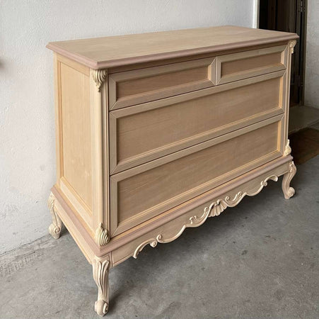 MOBILI 2G - Cassettiera 4 cassetti classica barocco Legno grezzo 134x56x102