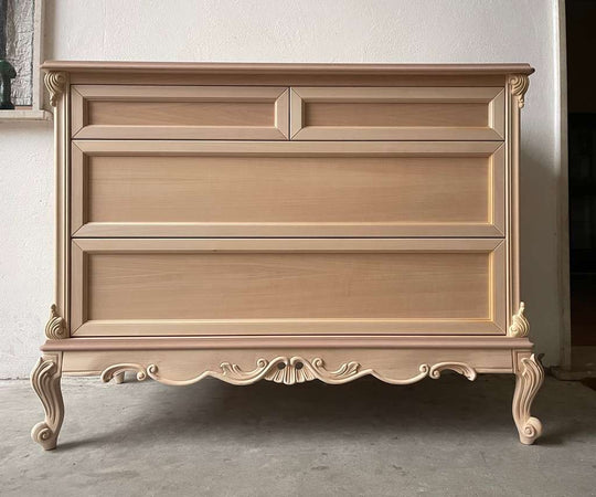 MOBILI 2G - Cassettiera 4 cassetti classica barocco Legno grezzo 134x56x102