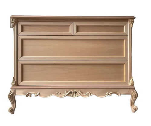 MOBILI 2G - Cassettiera 4 cassetti classica barocco Legno grezzo 134x56x102