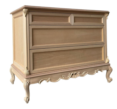 MOBILI 2G - Cassettiera 4 cassetti classica barocco Legno grezzo 134x56x102