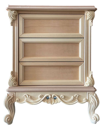 MOBILI 2G - Comodino 3 cassetti classico barocco Legno grezzo 57x42x70