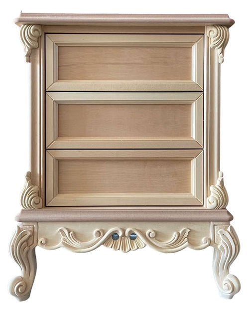 MOBILI 2G - Comodino 3 cassetti classico barocco Legno grezzo 57x42x70