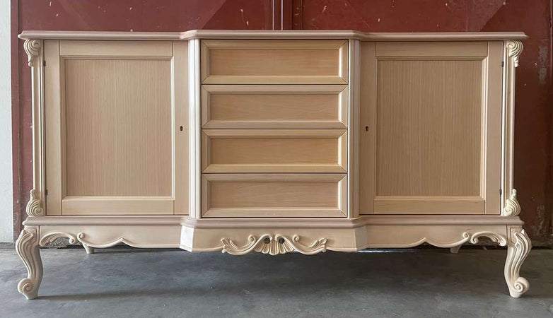 MOBILI 2G - Credenza 2 porte 4 cassetti classica barocco Legno grezzo 174x60x92