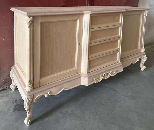 MOBILI 2G - Credenza 2 porte 4 cassetti classica barocco Legno grezzo 174x60x92