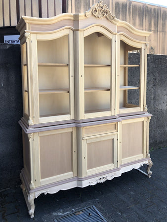 MOBILI 2G - Cristalliera 6 porte 1 cassetto classica barocco Legno grezzo 175x60x230