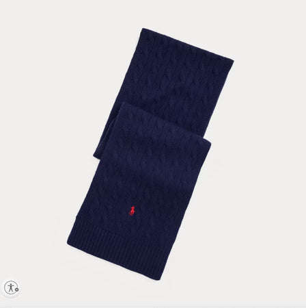 Sciarpa ! Ralph Lauren intrecciata grossa in misto lana cavallino rosso treccia Grande