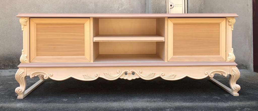 MOBILI 2G - Porta tv 2 cassetti classico barocco Legno grezzo 153x45x55
