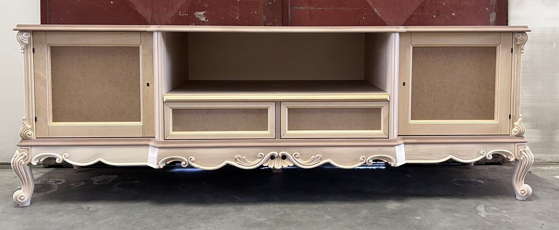 MOBILI 2G - Porta tv 2 ante 2 cassetti classico barocco Legno grezzo 200x60x70