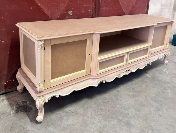 MOBILI 2G - Porta tv 2 ante 2 cassetti classico barocco Legno grezzo 200x60x70