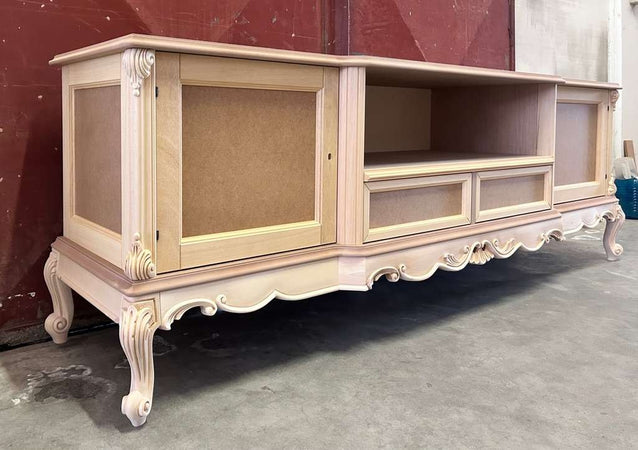 MOBILI 2G - Porta tv 2 ante 2 cassetti classico barocco Legno grezzo 200x60x70