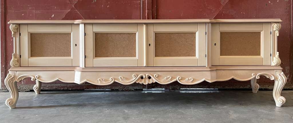 MOBILI 2G - Porta tv 4 ante classico barocco Legno grezzo 190x45x70