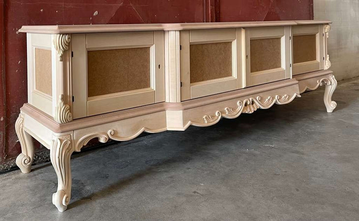 MOBILI 2G - Porta tv 4 ante classico barocco Legno grezzo 190x45x70
