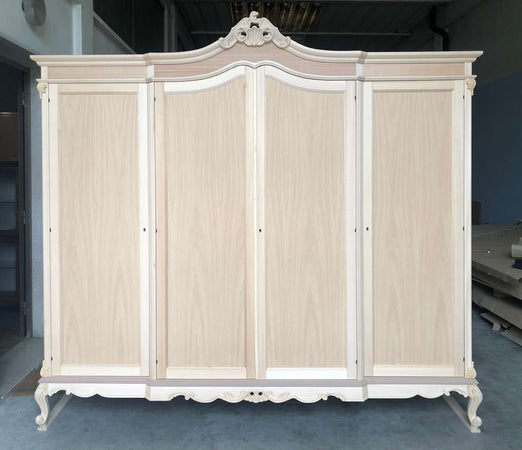 MOBILI 2G - Armadio 4 porte classico barocco Legno grezzo 225x73x230
