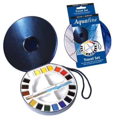 Acquerelli Aquafine Scatola Met. 18 Godet +Pennello+2 Tavolozze Daler Rowney